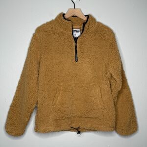 Jackson Hole Womens Sherpa Hoodie Medium Tan Quarter Zip Pullover Cabincore Soft